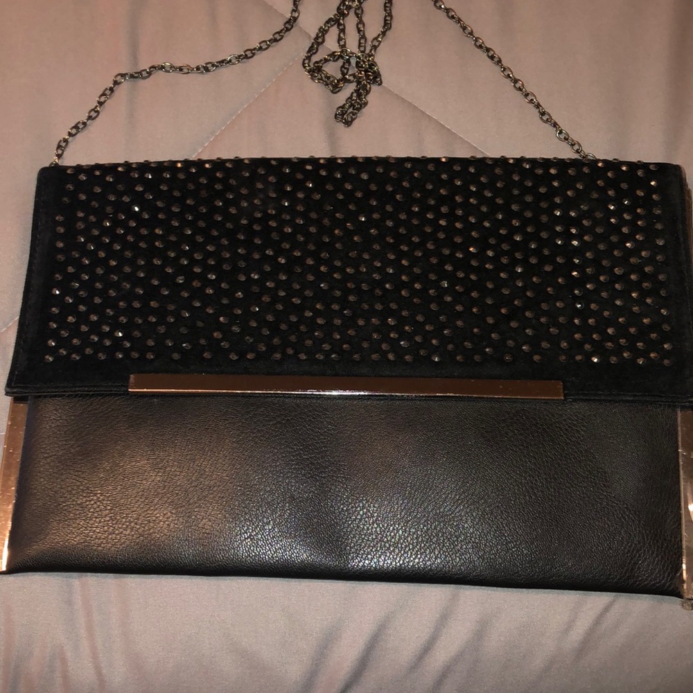 Bebe black silver stud clutch